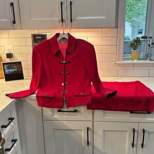 St. John Collection Red Blazer with Black Trim